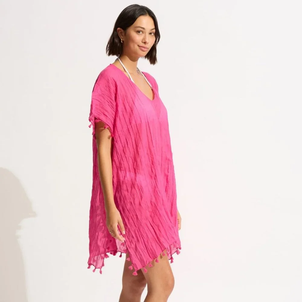 NWT Seafolly X Revolve Amnesia Kaftan in Magenta Haze One Size - Picture 2 of 9